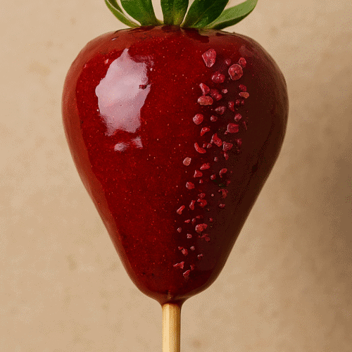 Morango do amor com cobertura caramelizada brilhante, por chef silvio forech